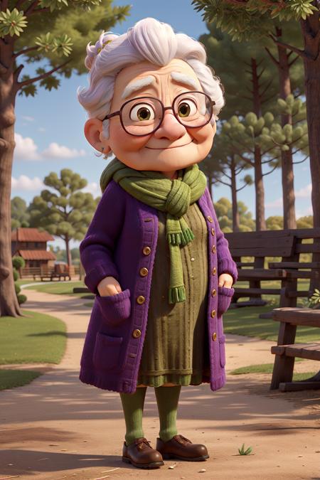 45211-156170835-masterpiece, best quality, an old woman with glasses and a scarf on, wearing a purple coat and green scarf, standing at the park.png